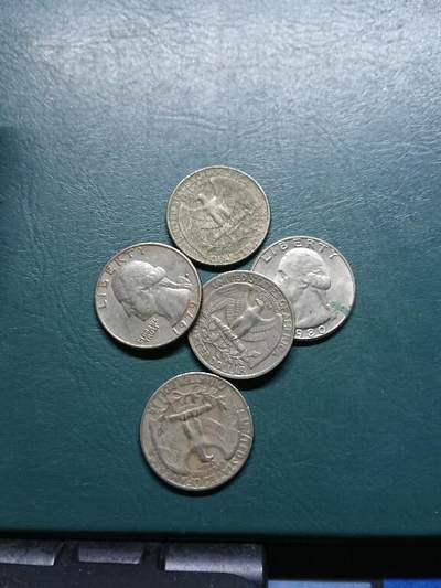 松南世界钱币——260415 美国25美分镍币5枚计1.25美元2