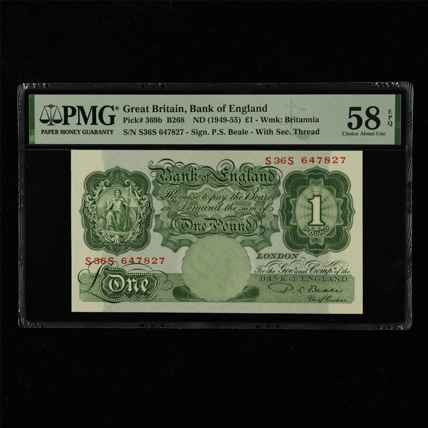 【亘邦集藏】第228期拍卖 1949-55年 英国1镑 PMG 58EPQ S36S 647827
