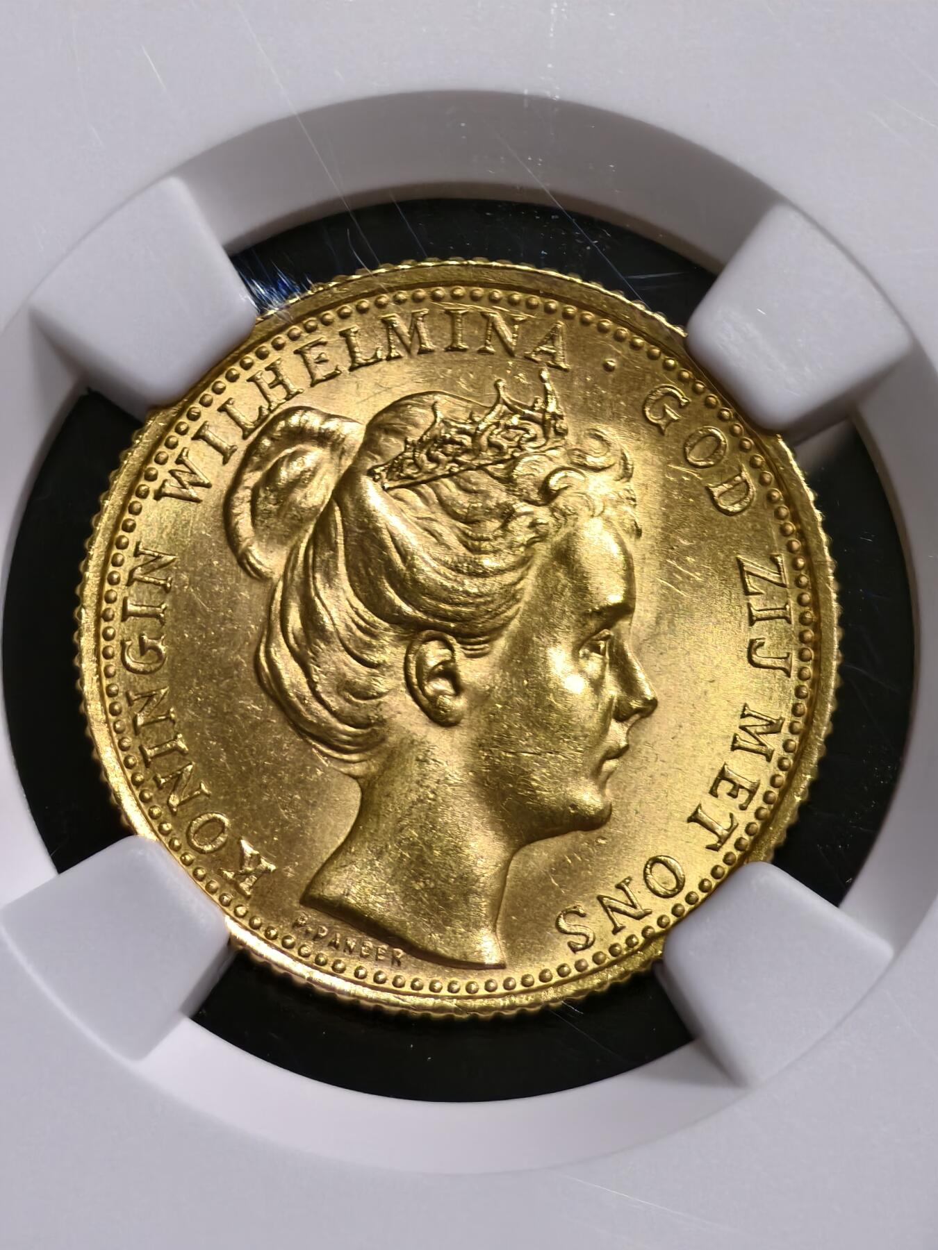 NGC-MS64荷兰1898年威廉明娜女王10盾金币金萝莉皇冠萝莉