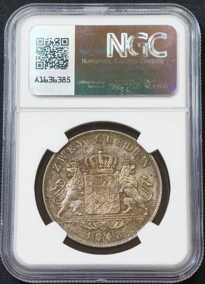 甄臻铺-世界币章拍卖（第60期），甄品场拍品征集中，送拍享返佣金等优惠多多 NGC-UNCD 1848年德国巴伐利亚路德维希一世流通2盾 1848年欧洲大革命中路一被迫退位 这最后末年流通泰勒见证着风流艺术国王最后的容光