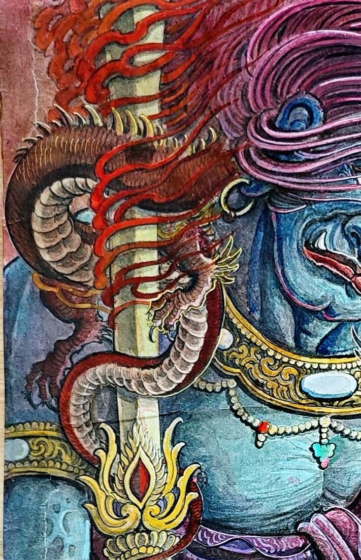 白泽拍卖卡牌手绘专场第35期（问东城春色，正谷雨，牡丹期） 2025 刘晓明手绘画 不动明王 尺寸;29.5cm*45.6cm  刘晓明亲签 钤印