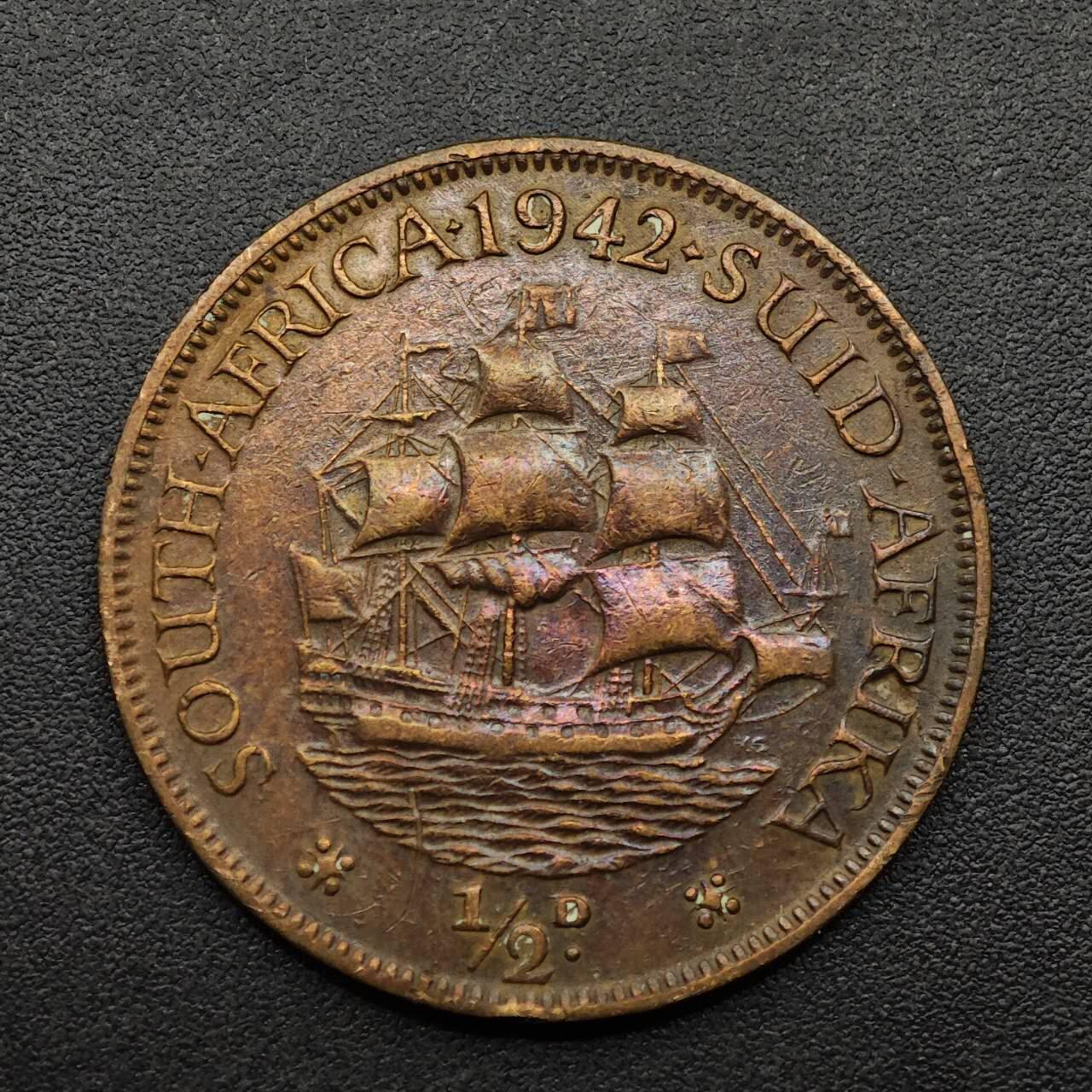 【淘币小摊】实时拍第八百九十三拍   散币场    每周一统一发货 南非1942年乔治六世1/2便士铜币