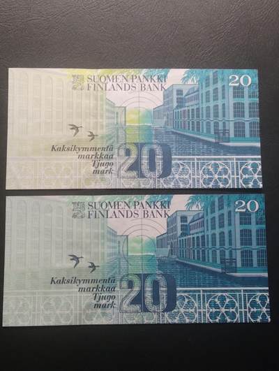 2026四月第三期，总第224期 芬兰1993版20马克初版+正式版两张防伪AUNC 剧作家林纳