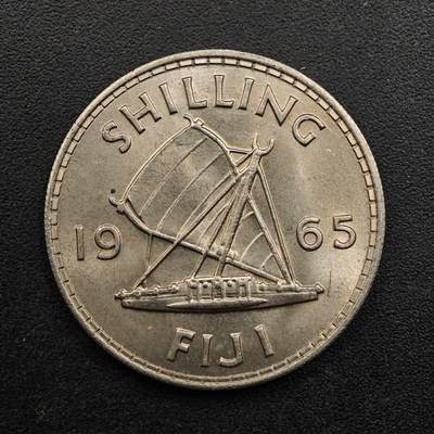 【淘币小摊】实时拍第八百九十三拍   散币场    每周一统一发货 - 斐济1965年伊丽莎白二世一先令镍币