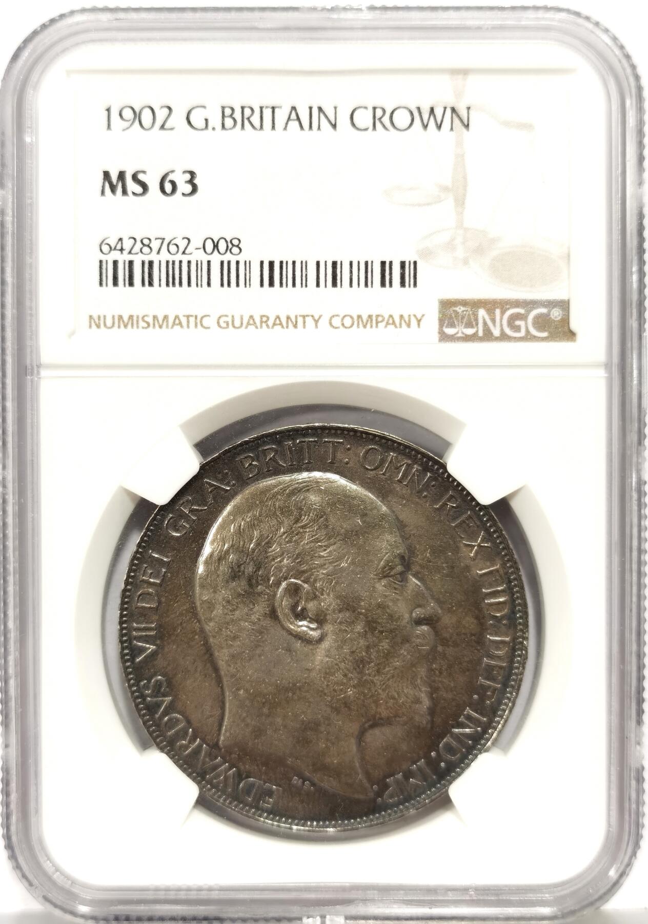 博洋堂世界钱币拍卖第168期（全场包邮） NGC MS63 英国1902年爱德华七世马剑一克朗 英伦天鹅绒厚彩包浆 打制深峻品相难得