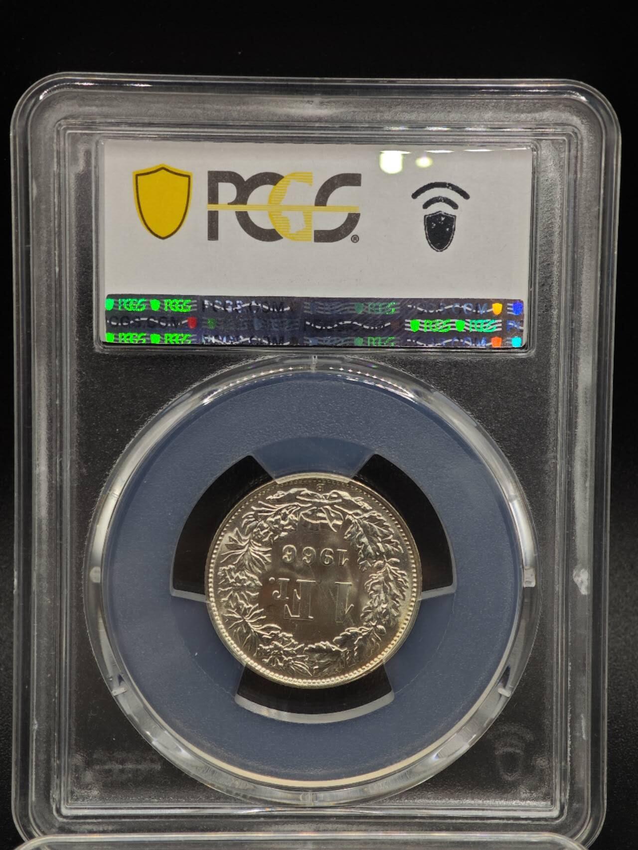 【淘币小摊】实时拍第八百九十三拍   散币场    每周一统一发货 瑞士1966年1法郎银币 PCGS MS65