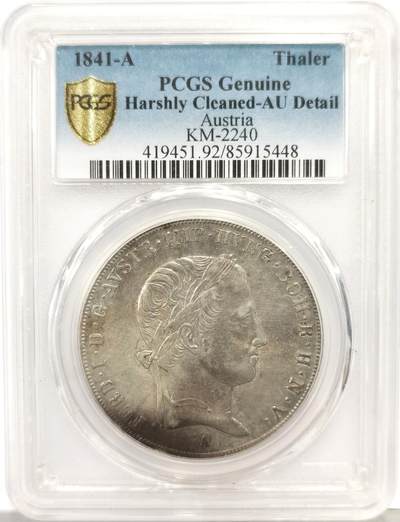 博洋堂世界钱币拍卖第168期（全场包邮） - PCGS AU92 奥地利1841年斐迪南一世1泰勒银币