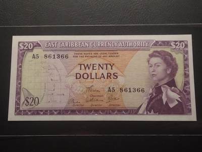 2026四月第三期，总第224期 东加勒比共同体1965版20元UNC-无47 戎装女王和海滩椰林