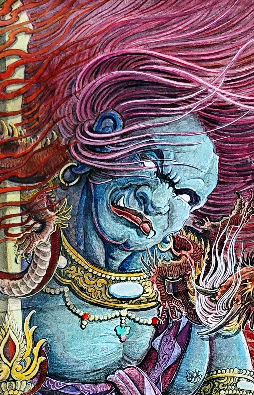 白泽拍卖卡牌手绘专场第35期（问东城春色，正谷雨，牡丹期） 2025 刘晓明手绘画 不动明王 尺寸;29.5cm*45.6cm  刘晓明亲签 钤印