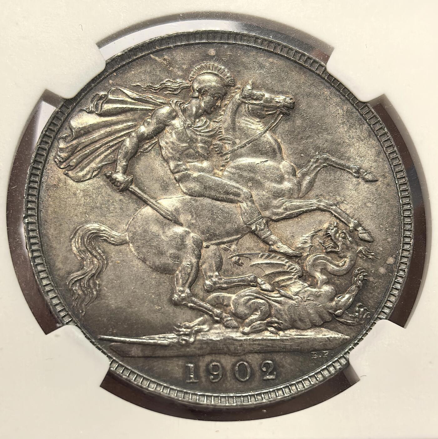 博洋堂世界钱币拍卖第168期（全场包邮） NGC MS63 英国1902年爱德华七世马剑一克朗 英伦天鹅绒厚彩包浆 打制深峻品相难得