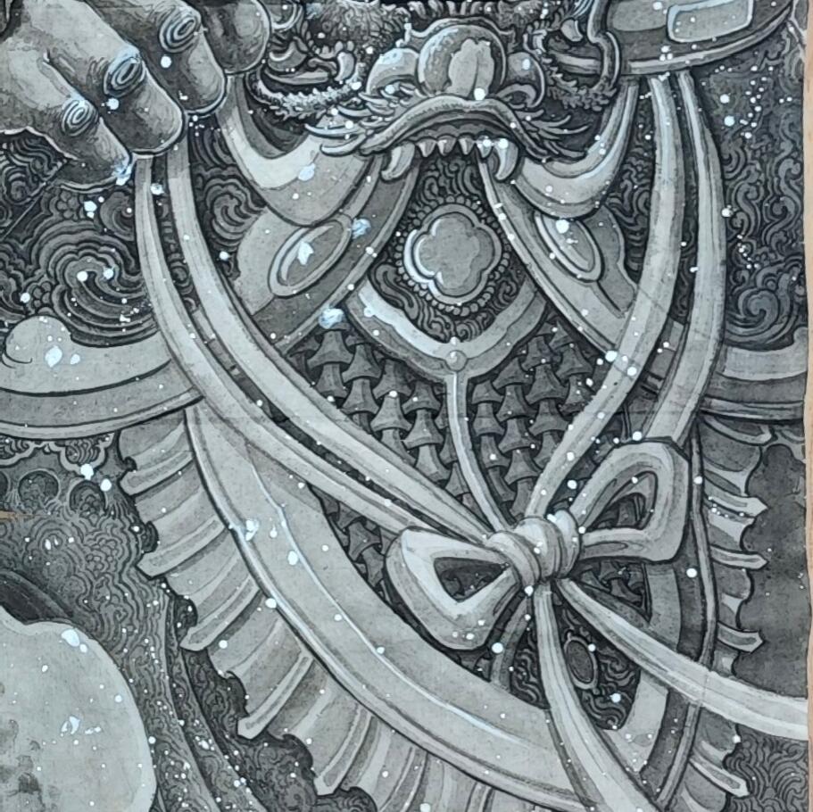 白泽拍卖卡牌手绘专场第35期（问东城春色，正谷雨，牡丹期） 2025 刘晓明手绘画 关羽 尺寸32.5cm*131.7cm  刘晓明钤印