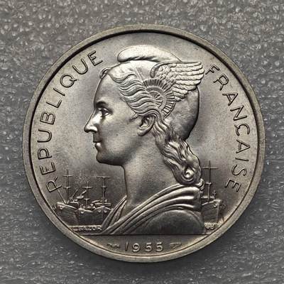  【淘币小摊】限时拍第八百九十五拍  埃塞俄比亚留尼旺比利时意大利场    每周一统一发货 留尼汪1955年5法郎铝币原光品 km9