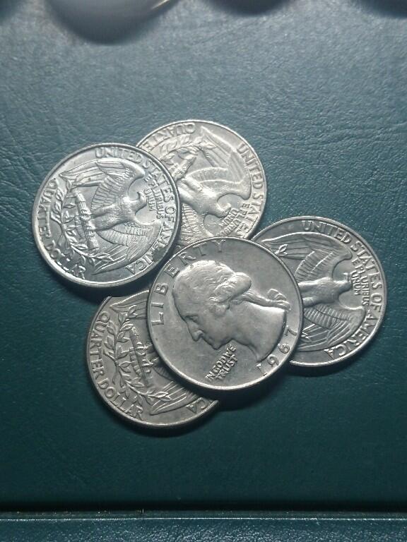 松南世界钱币——260416 美国25美分镍币5枚共计1.25美元1