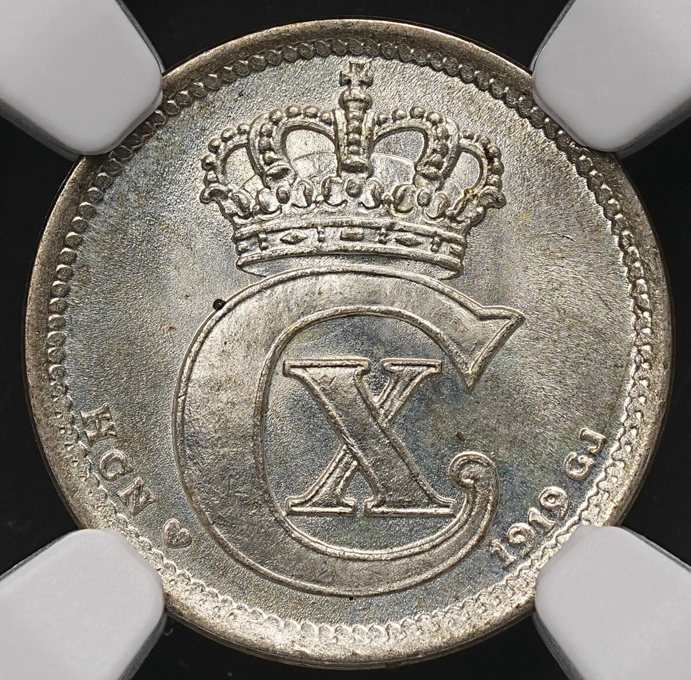 修遠堂世界钱币第112期 NGC MS66 1919年丹麦10欧尔银币 高分收藏级