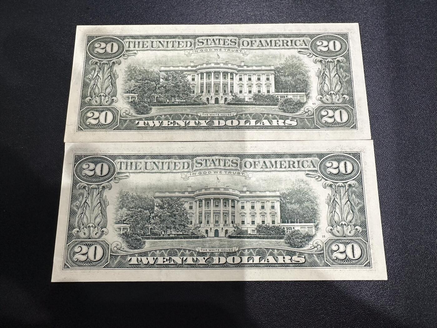 《外钞收藏家》第六百二十八期（精品百拍场）（长期征集拍品、欢迎藏友们联系合作） 1981和88年美国小头版20美元 2张一起 AU品相