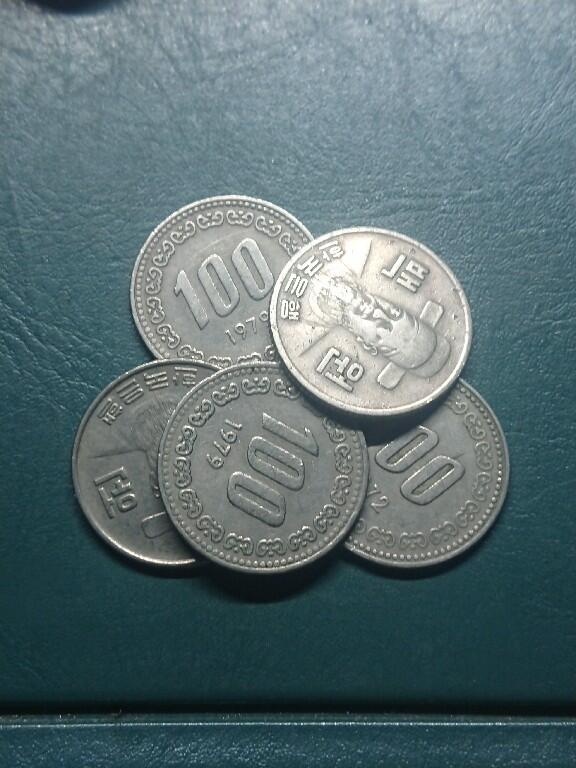 松南世界钱币——260416 韩国旧版本100元镍币5枚1