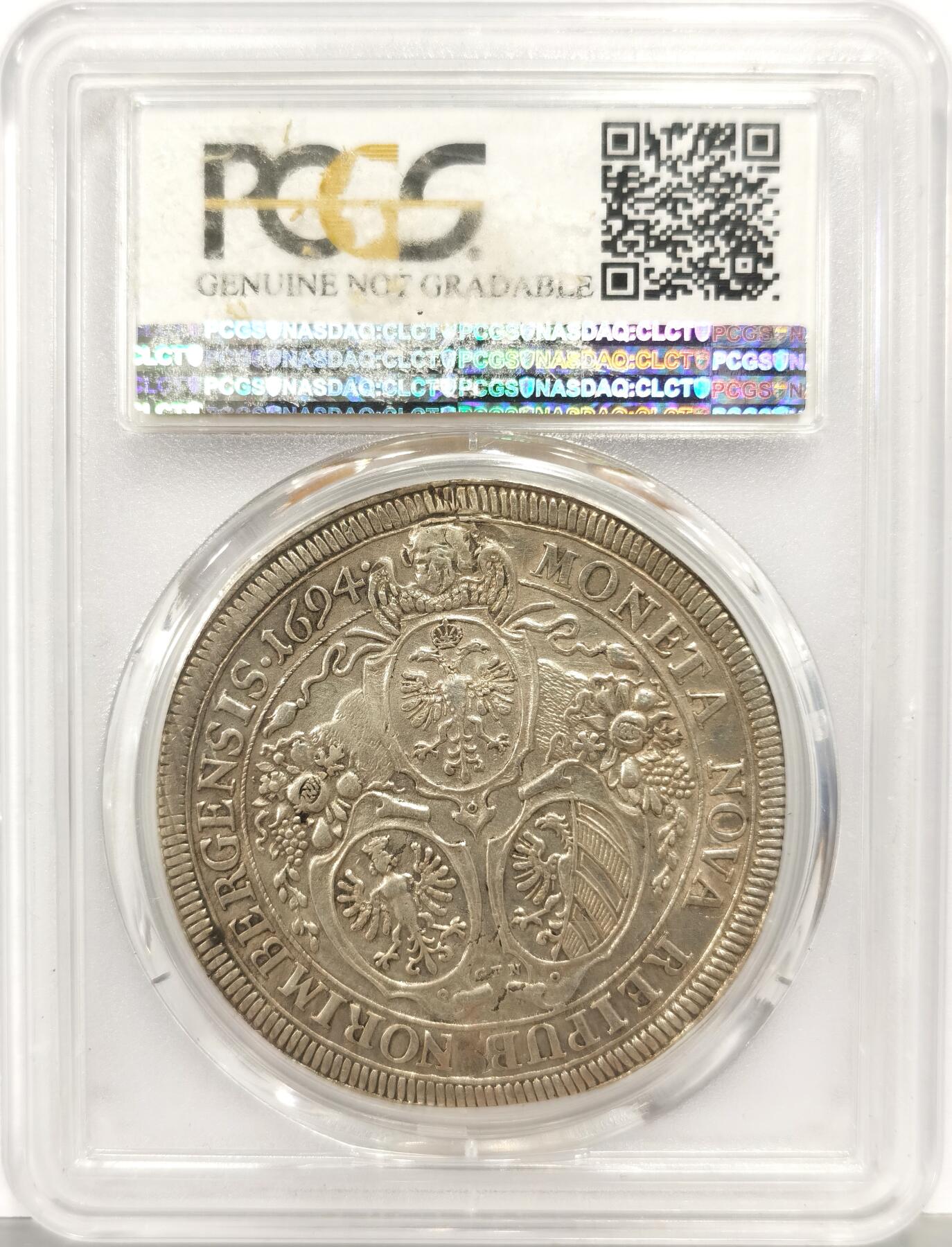 博洋堂世界钱币拍卖第168期（全场包邮） PCGS XF98 德国纽伦堡1694年景观泰勒大银币，性价比高。