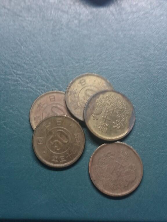 松南世界钱币——260416 日本四十年代五十钱50钱铜币5枚1