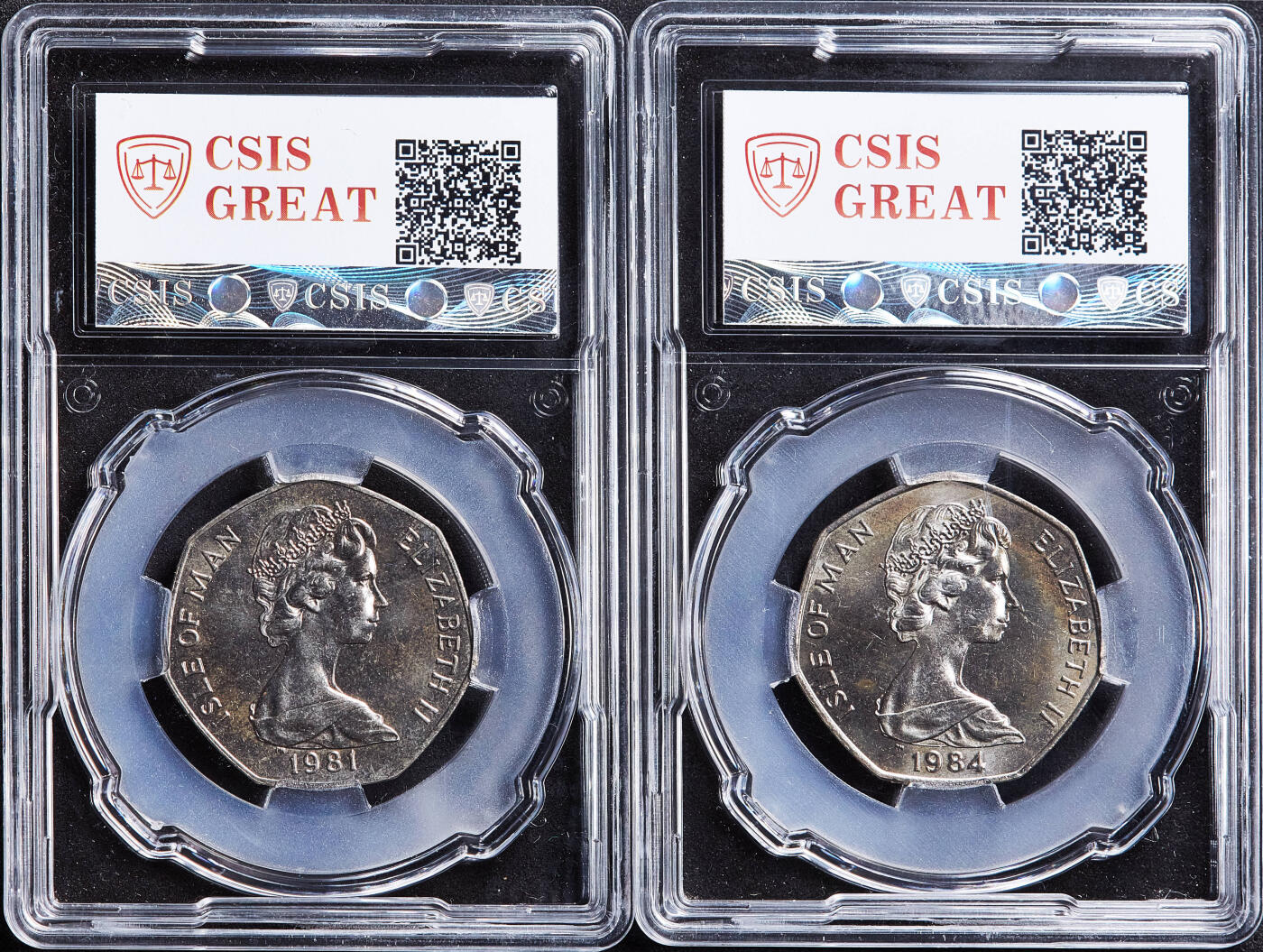 【俄甄集藏】满园春色-2026年(051)04-22星期三 晚 19:30 全场包邮 英属马恩岛1981-1984年TT超级摩托车赛50便士纪念币4枚一组，信泰 MS66-MS67，发行量均为30000枚