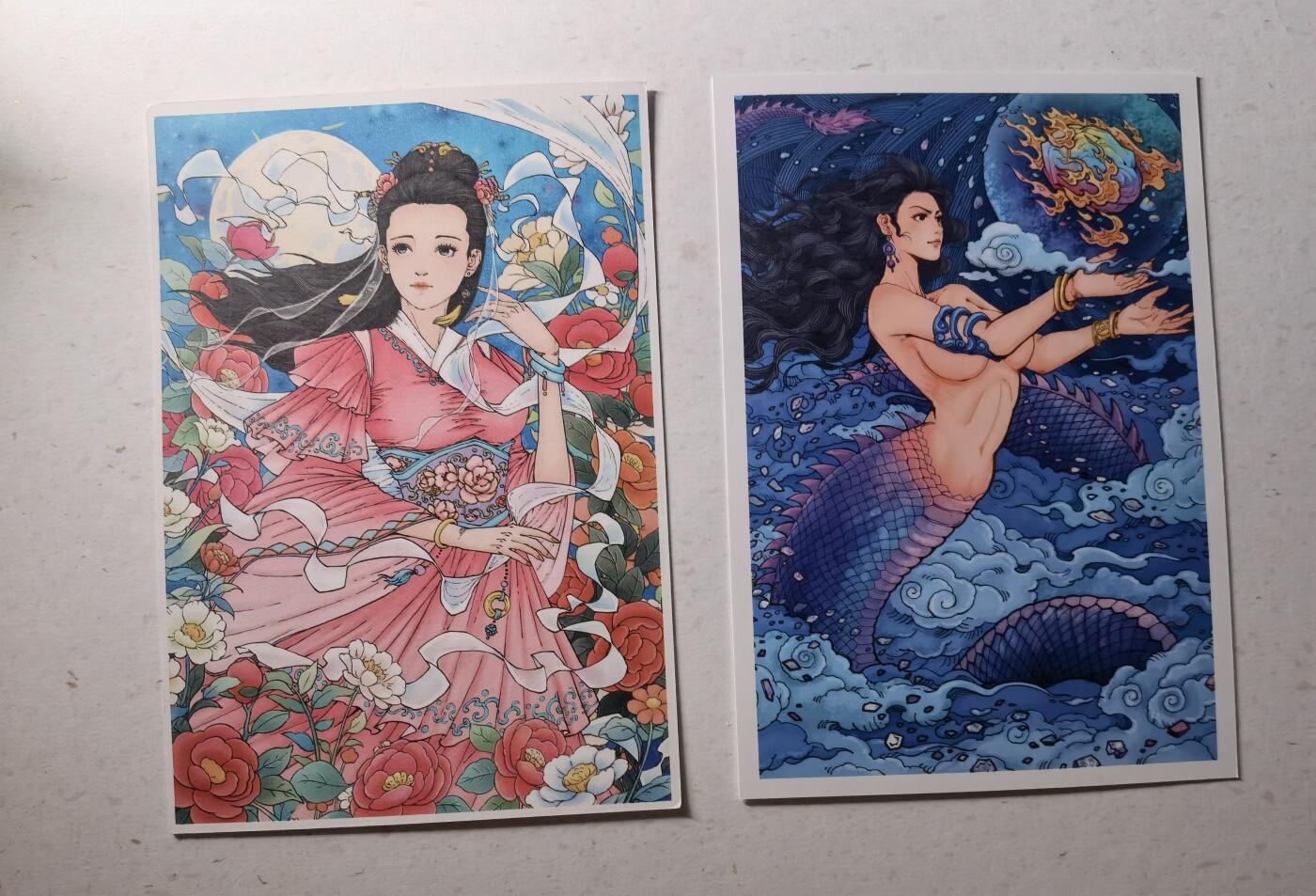 蜂潮卡牌  拍卖002期  （4月20日  21点  截拍） 小花瓣艺术文创  明信片  扈三娘/蛇女/女娲补天/小乔/哪吒闹海