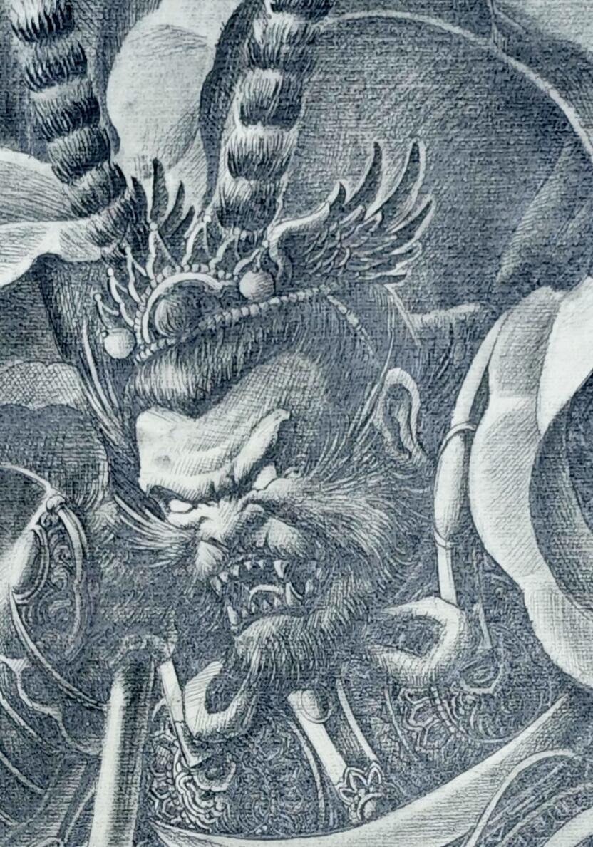 白泽拍卖卡牌手绘专场第35期（问东城春色，正谷雨，牡丹期） 2022 刘晓明素描画 齐天 尺寸：52.6cm*75.5cm  刘晓明亲签 钤印