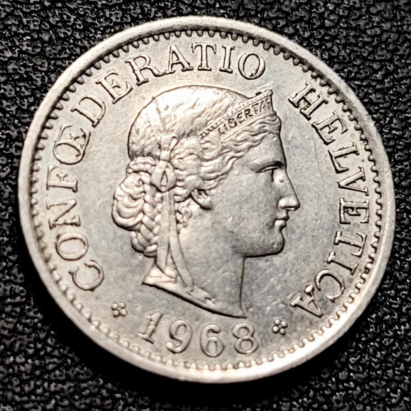 泉币菌-第227场-拍品多 请提前出价 高币值 百年延续 女神 瑞士1968年 10分銅镍硬币 