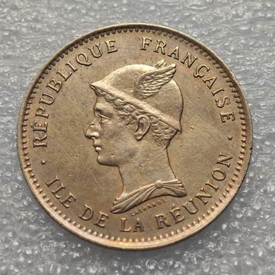  【淘币小摊】限时拍第八百九十五拍  埃塞俄比亚留尼旺比利时意大利场    每周一统一发货 法属留尼汪1896年墨丘利50分镍币 km4