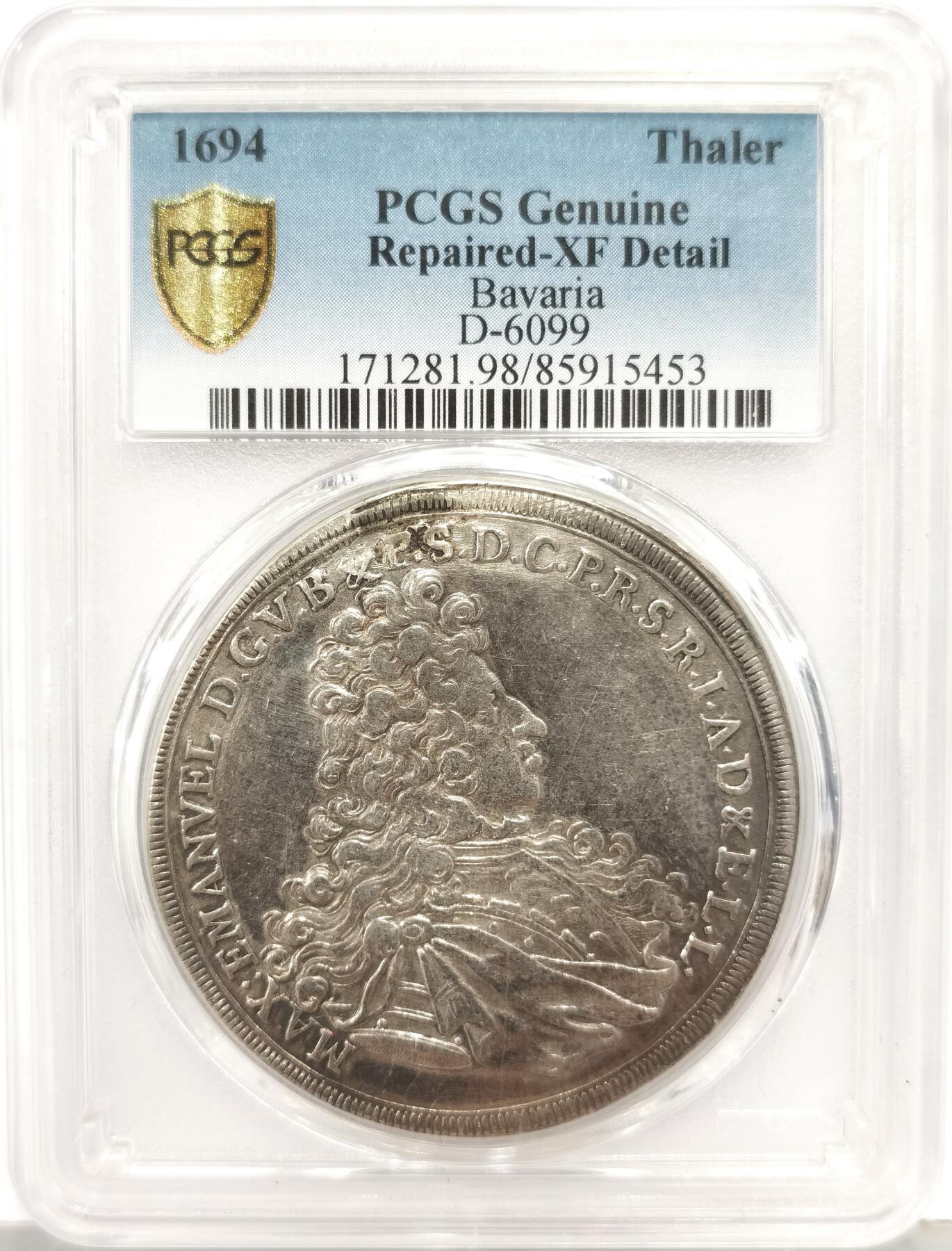 博洋堂世界钱币拍卖第168期（全场包邮） PCGS XF98 德国巴伐利亚1694年1泰勒大银币，98性价比高。