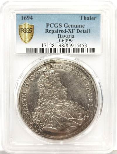 博洋堂世界钱币拍卖第168期（全场包邮） - PCGS XF98 德国巴伐利亚1694年1泰勒大银币，98性价比高。