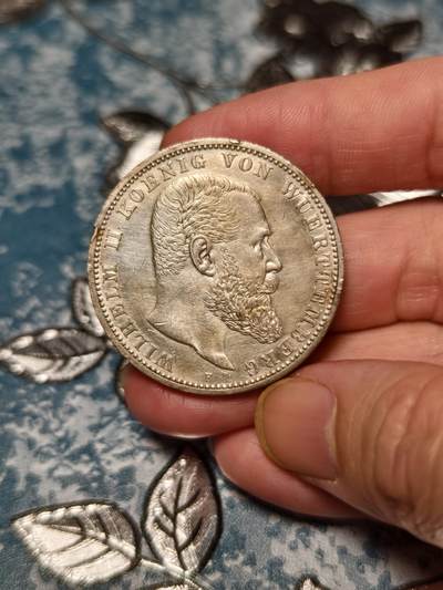 抚柳草堂-第二十六期章牌钱币  奖章勋章 满百包邮 放漏专场 1908德国符腾堡威廉二世5马克大银币 F厂 重27.8g 淡淡的黄油彩转光 非常漂亮的一枚 发行量50万左右中等偏少