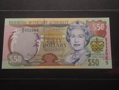 2026四月第三期，总第224期 百慕大2003年女王登基50周年50元纪念钞UNC- 无47 老年女王