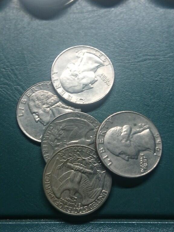 松南世界钱币——260416 美国25美分镍币5枚共计1.25美元3