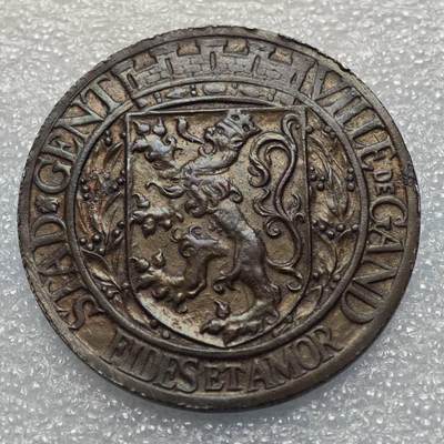  【淘币小摊】限时拍第八百九十五拍  埃塞俄比亚留尼旺比利时意大利场    每周一统一发货 比利时根特市1917年一战5法郎镀铜铁币 kmTn6