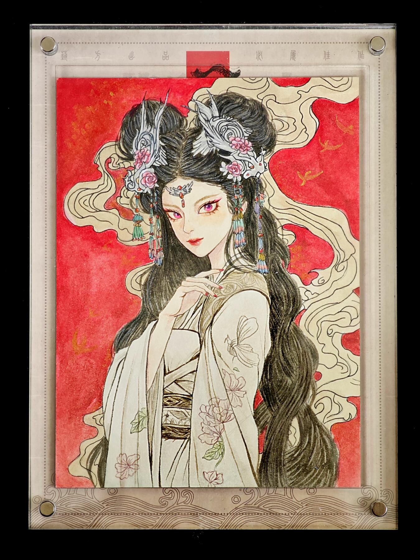 白泽拍卖卡牌手绘专场第35期（问东城春色，正谷雨，牡丹期） 2025 艺方文创 手绘卡 小珍 有特效 带盒 尺寸：9.9cm*13.2cm  长鸳亲签 卡砖封装