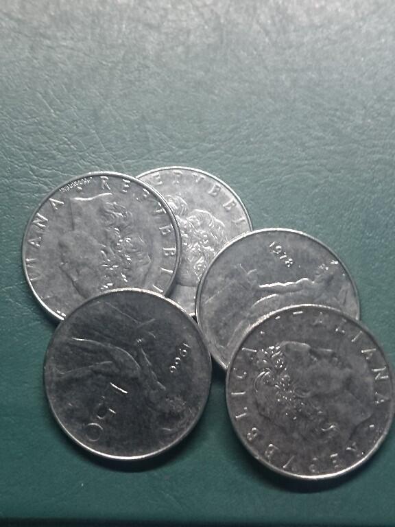 松南世界钱币——260416 意大利50里拉大镍币5枚