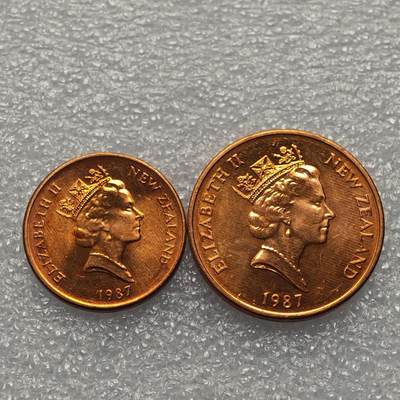  【淘币小摊】限时拍第八百九十五拍  埃塞俄比亚留尼旺比利时意大利场    每周一统一发货 新西兰1987年1-2分高冠铜币一对原光好品