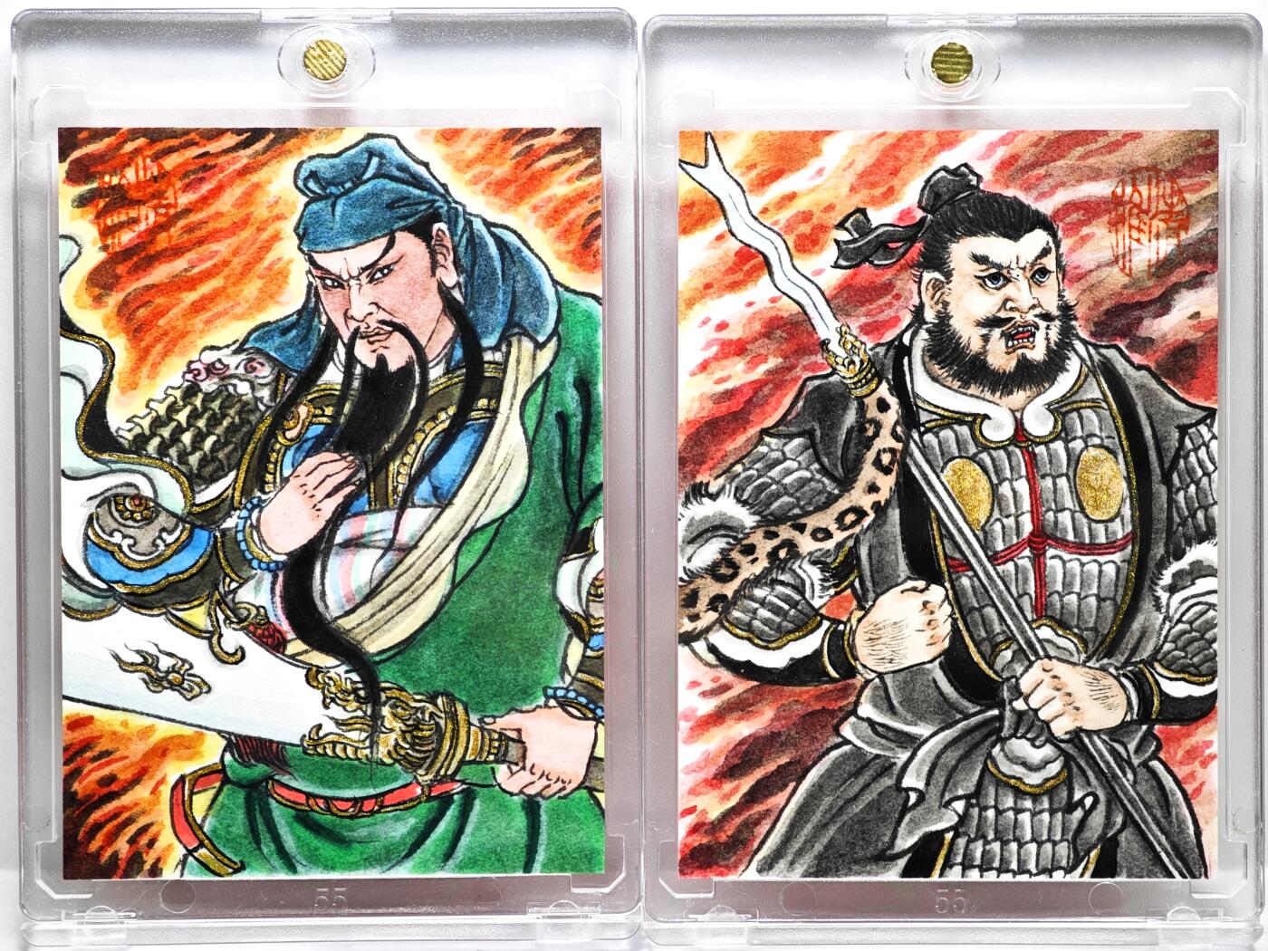 白泽拍卖卡牌手绘专场第35期（问东城春色，正谷雨，牡丹期） 2026 卢艺丰手绘卡 2张 张飞&关羽 对卡  卢艺丰背简绘 卡砖封装