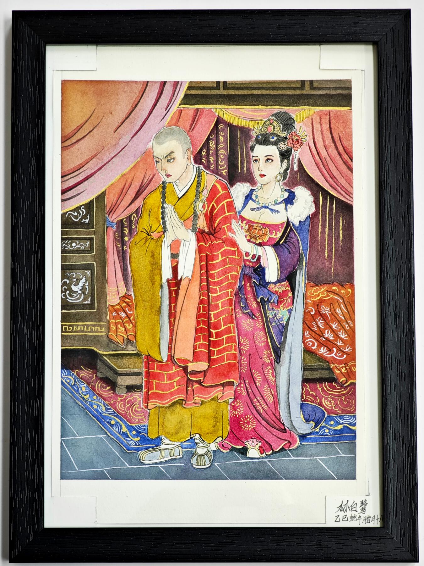 白泽拍卖卡牌手绘专场第35期（问东城春色，正谷雨，牡丹期） 2025 林白鹭手绘画 尘缘难留 已装框 尺寸：内18cm*28cm 外23.3cm*32cm  林白鹭亲签