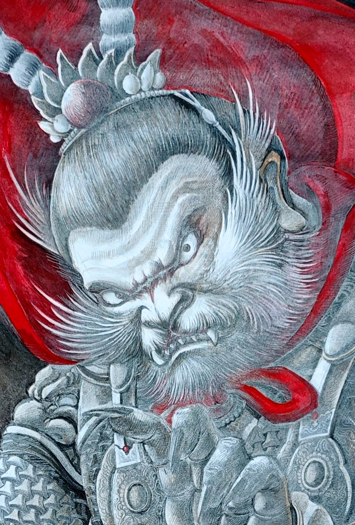 白泽拍卖卡牌手绘专场第35期（问东城春色，正谷雨，牡丹期） 2022 刘晓明手绘画 孙悟空 尺寸：69.5cm*89.5cm  刘晓明亲签 钤印