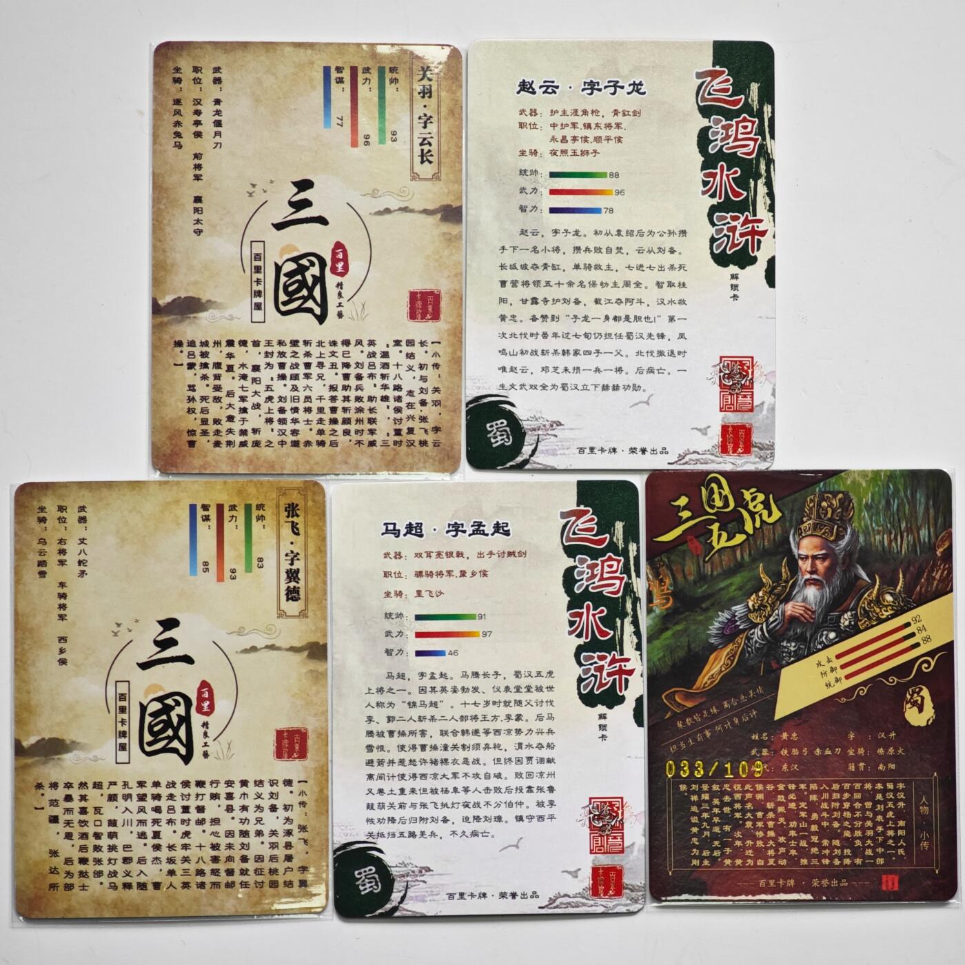 白泽拍卖卡牌手绘专场第35期（问东城春色，正谷雨，牡丹期） 2023 百里卡牌 组合 五虎将1套  黄忠033/109 粗闪