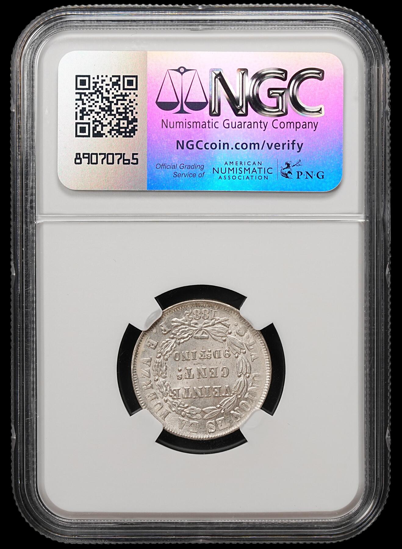 修遠堂世界钱币第112期 NGC MS65 1882年玻利维亚20分银币,唯一冠军分，稀少的状态，外网价格高
