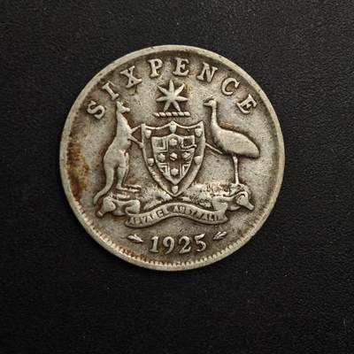 【淘币小摊】实时拍第八百九十三拍   散币场    每周一统一发货 - 澳大利亚1925年乔治五世6便士银币