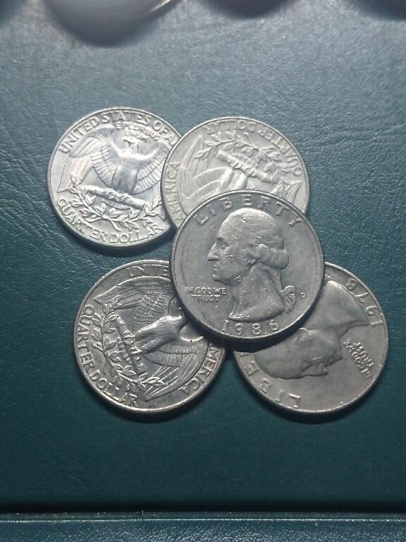 松南世界钱币——260416 美国25美分镍币5枚共计1.25美元5