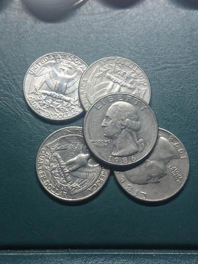 松南世界钱币——260416 - 美国25美分镍币5枚共计1.25美元5