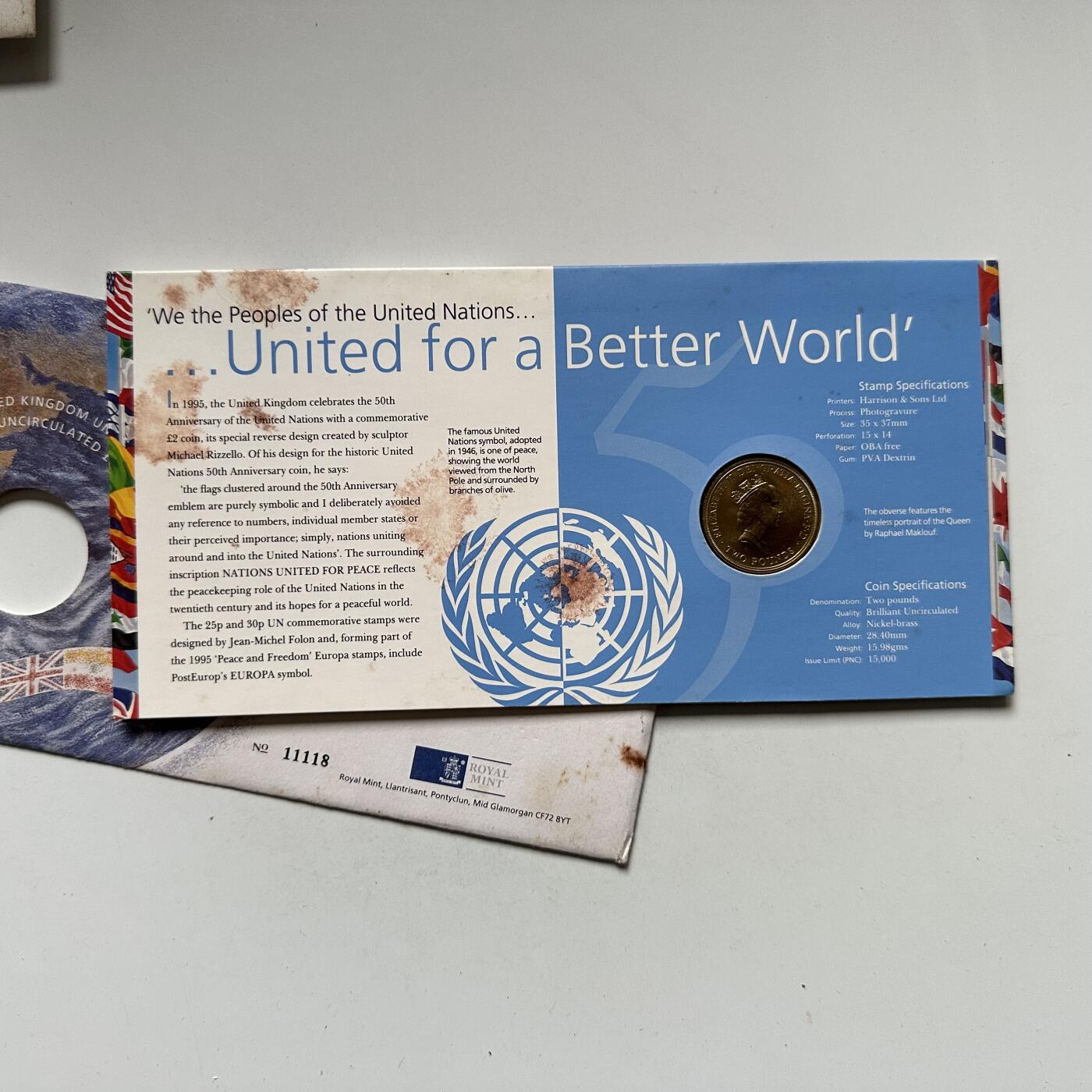 🌹外币初藏🌹🐯2026年第44场   每周二四六晚8️⃣点  世界硬币 英国 1995年  2英镑 联合国成立50周年纪念币 邮币封首日封