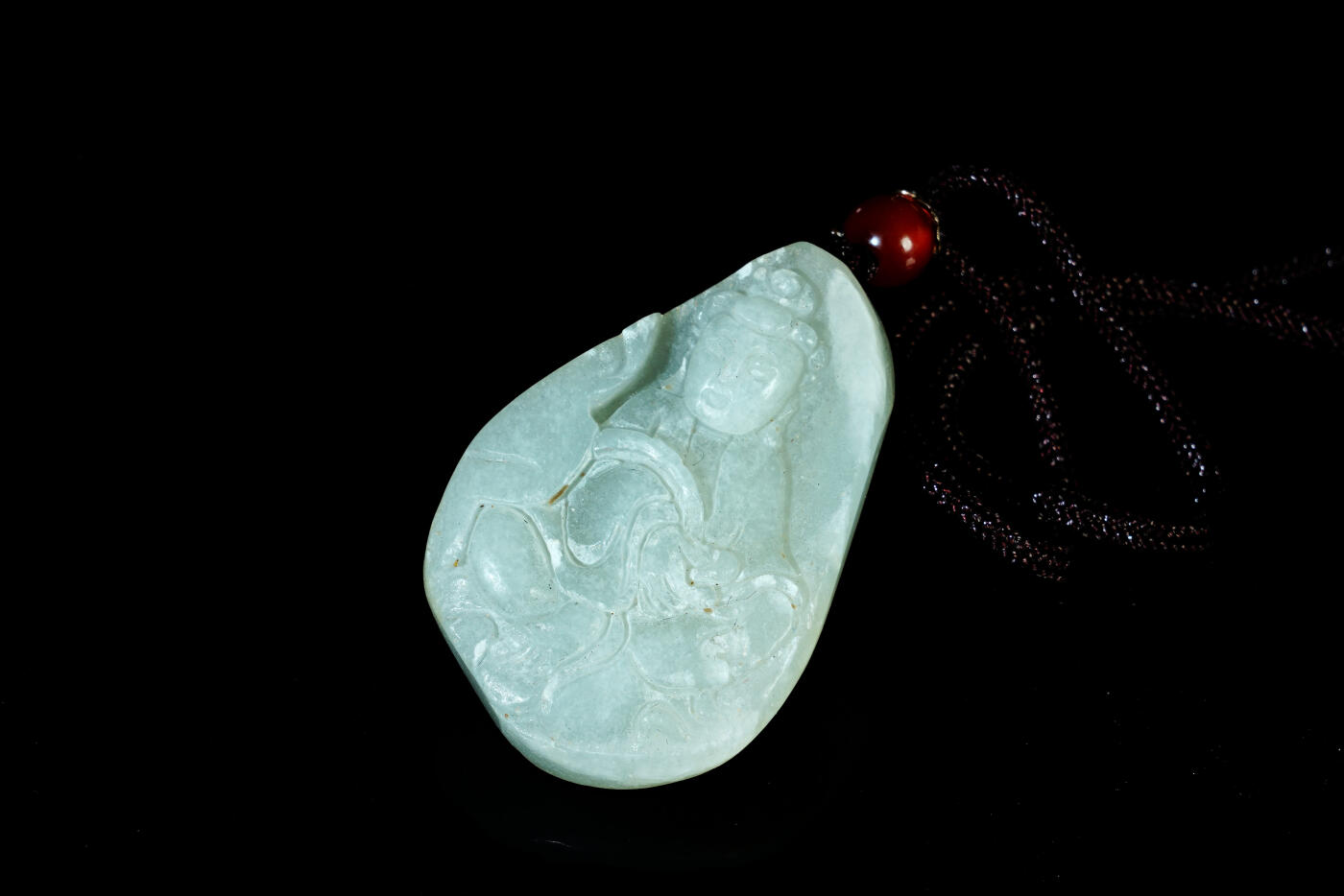 上海都达杂项专场八十一【全场包邮】  天然和田玉精雕《持莲观音》挂件97-45