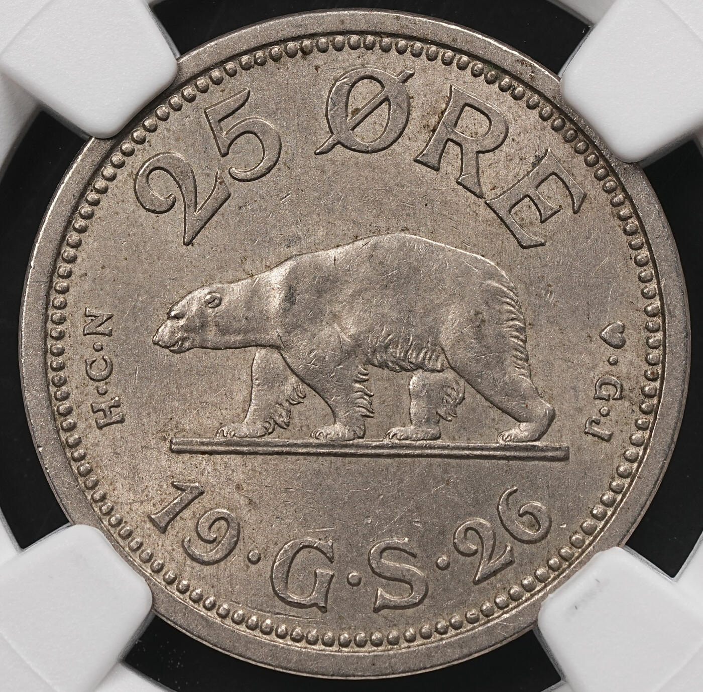 修遠堂世界钱币第112期 NGC MS63  1926年格陵兰岛25欧尔