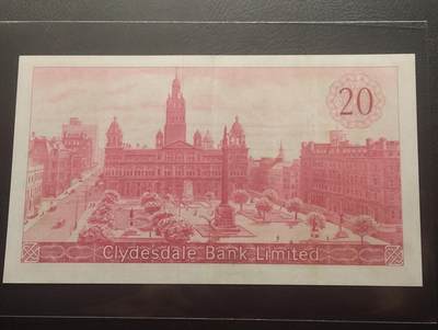 2026四月第三期，总第224期 苏格兰克莱斯戴勒银行1964年20镑AUNC无47，稀有的早期中高面值品种，银行徽章和格拉斯哥大学