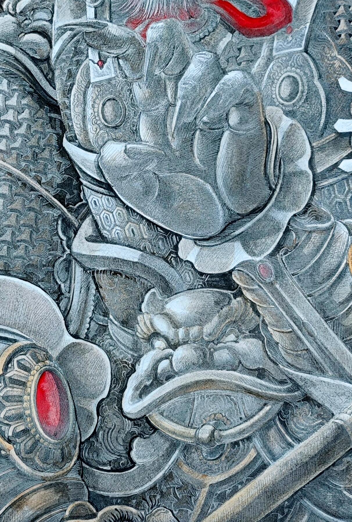 白泽拍卖卡牌手绘专场第35期（问东城春色，正谷雨，牡丹期） 2022 刘晓明手绘画 孙悟空 尺寸：69.5cm*89.5cm  刘晓明亲签 钤印