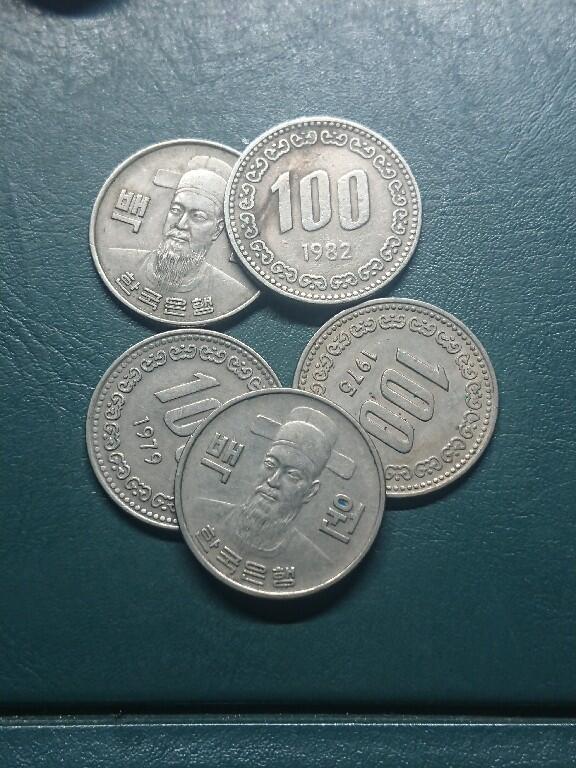 松南世界钱币——260416 韩国旧版本100元镍币5枚5